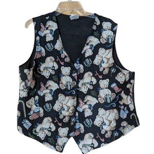 Bobbie Brooks Christmas Holiday Bear Vest - Bears on Black Background - XL